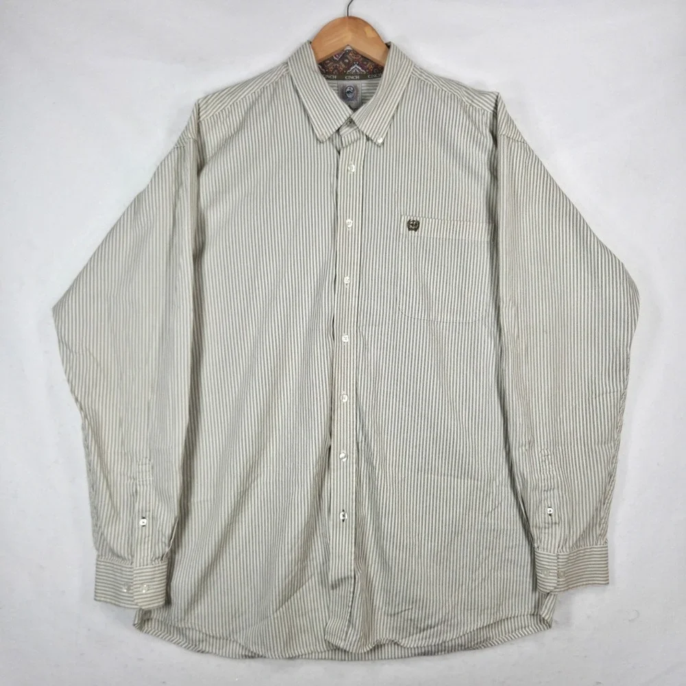 Cinch Mens Striped Western Button Down Shirt XL Tan White Paisley MTW1103341